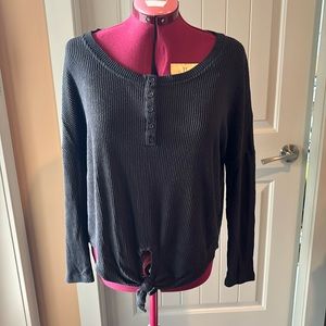 Black Kismet Long Sleeve Shirt with Hem Knot